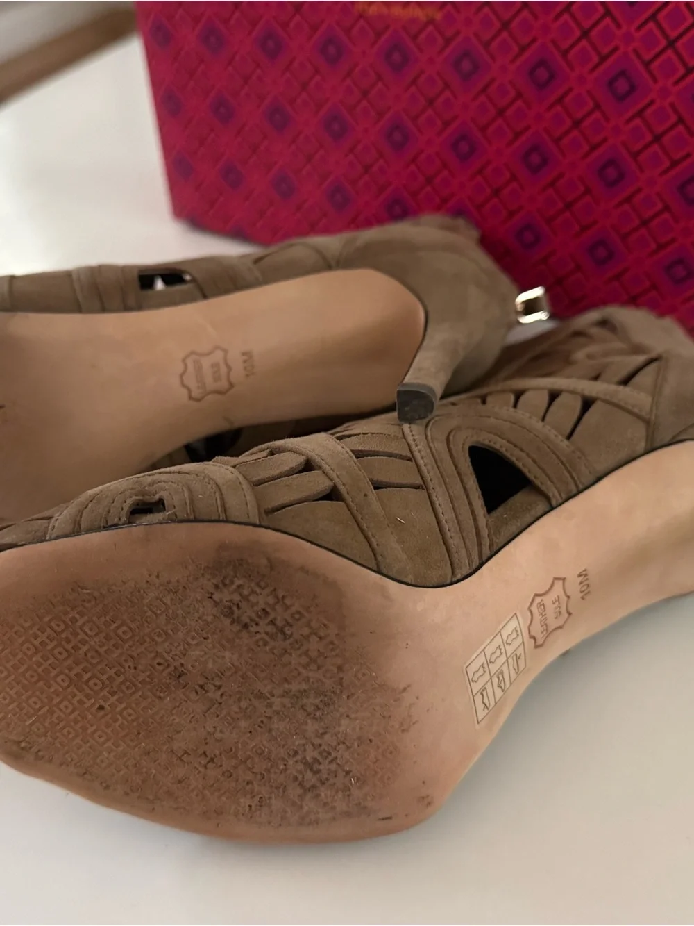 Tory Burch Taupe Suede Leyla Cutout Peep-Toe Booties 10